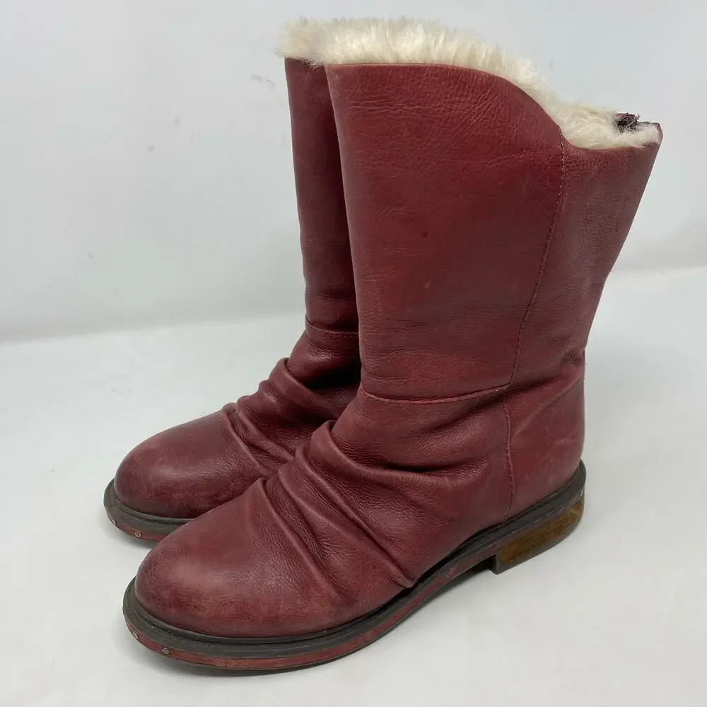 Naya Rook Snow Distressed Red Leather Faux Fur Lined Zip Womens Size 8.5